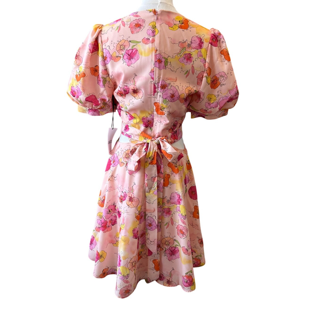 AMUR Women's Flowers in Cloud Short Sleeves Jewel Neck Cole Cutout Dress Size 2 - Picture 3 of 10